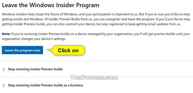 Hesap kaydını iptal etmek için Windows Insider Programından nasıl çıkılır