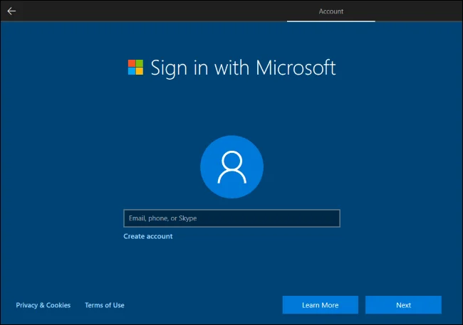 Cara membuat akaun setempat semasa persediaan Windows 10