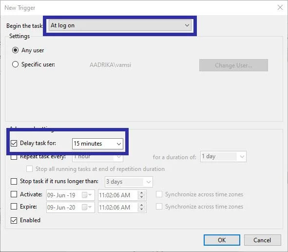 Bagaimana untuk menangguhkan permulaan program dengan Penjadual Tugas pada Windows 10/8/7