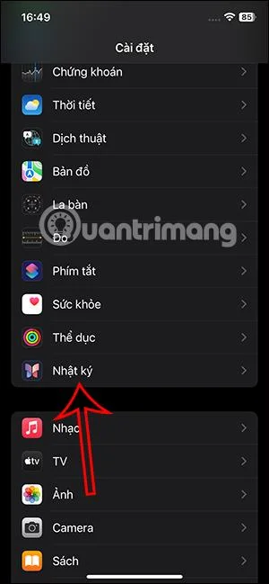 Arahan untuk mematikan cadangan dalam Diari pada iPhone