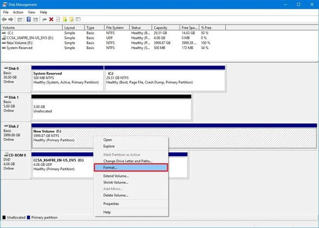 Bagaimana untuk memformat cakera keras pada Windows