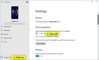 Windows 10 PCde telefon duvar kağıdının Telefonunuz uygulaması duvar kağıdıyla senkronizasyonu nasıl açılır/kapatılır