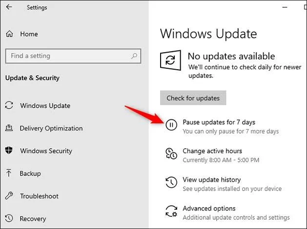 Bagaimana untuk menjeda kemas kini pada Windows 10 Home