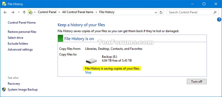 Windows 10'da Dosya Geçmişi özelliği nasıl etkinleştirilir veya devre dışı bırakılır