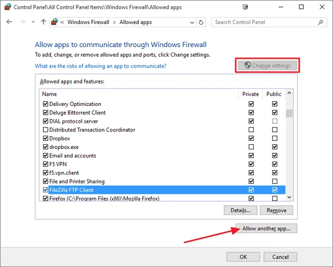 Arahan untuk membenarkan aplikasi berkomunikasi antara satu sama lain melalui Windows Firewall