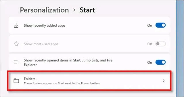 Modifier les dossiers dans les paramètres de Windows 11
