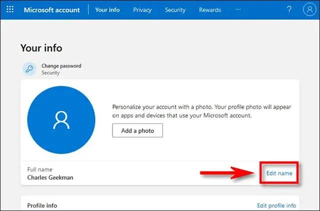 編輯 Microsoft 帳戶名稱