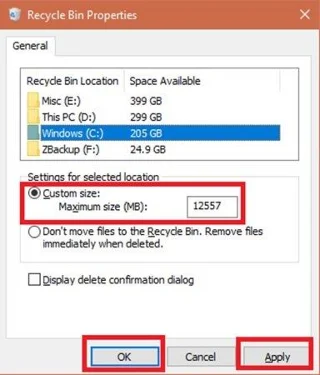 Windows 10/8/7de Geri Dönüşüm Kutusunun depolama kapasitesi nasıl değiştirilir?
