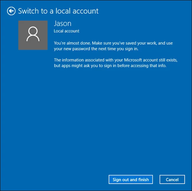 Arahan untuk menukar akaun Microsoft kepada akaun Setempat pada Windows 10/8.1