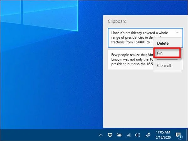 Cara menyematkan teks dan imej pada Sejarah Papan Klip Windows 10