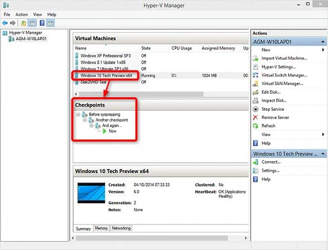 Cara membuat dan menggunakan pusat pemeriksaan Hyper-V dalam Windows 10