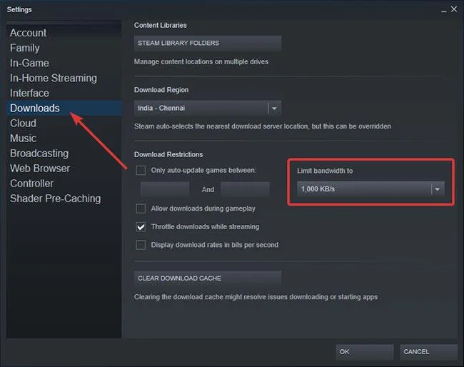 Windows'ta Steam indirme hızı nasıl sınırlandırılır