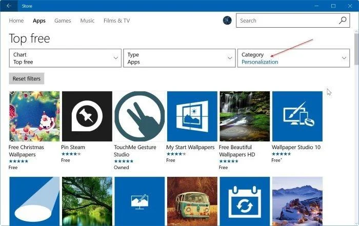 Seleziona Personalizzazione nel Windows Store