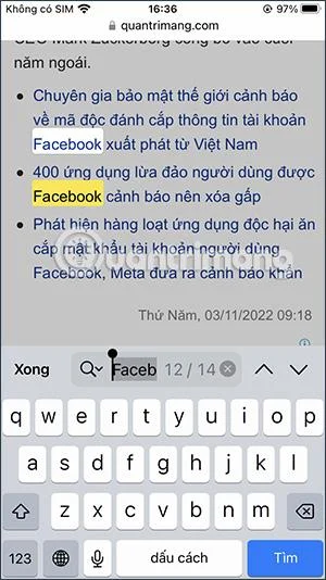 Bagaimana untuk mencari perkataan dengan cepat pada iPhone Safari