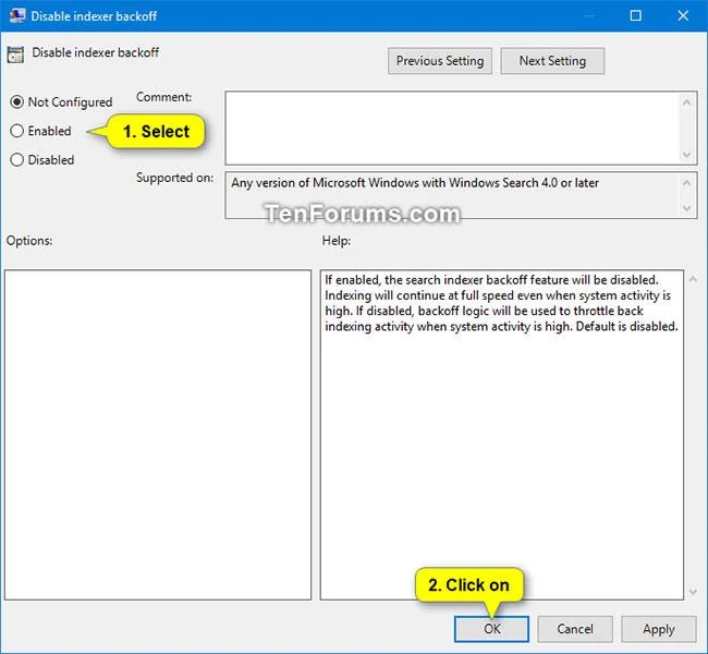 Windows でインデクサー バックオフ機能をオン/オフにする方法