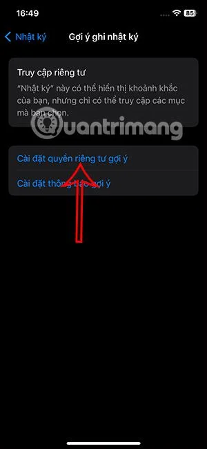 Arahan untuk mematikan cadangan dalam Diari pada iPhone