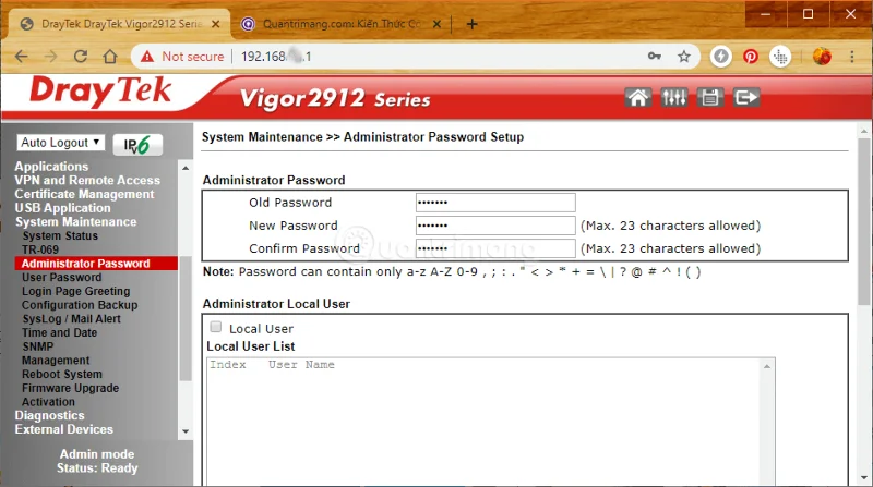 Come cambiare la password di accesso al modem e router Vigor Draytek