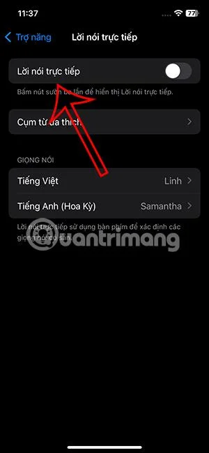 Arahan untuk menggunakan Live Speech untuk memanggil FaceTime