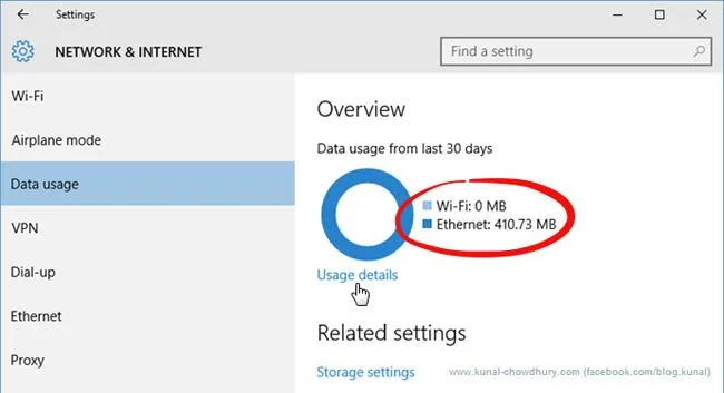 Pantau dan simpan kapasiti Internet pada Windows 10