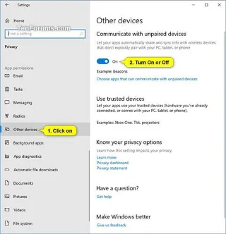 Comment activer/désactiver l'option permettant aux applications de communiquer avec des appareils non couplés dans Windows 10 Comment activer/désactiver l'option permettant aux applications de communiquer avec des appareils non couplés dans Windows 10