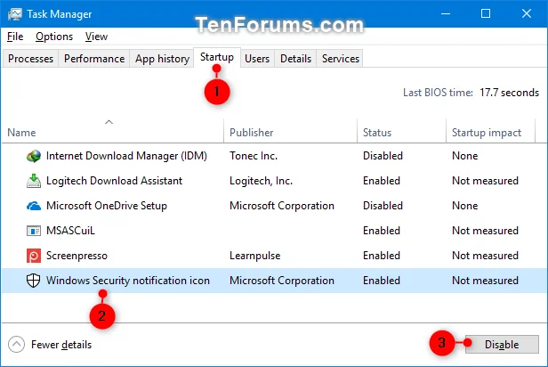 Bagaimana untuk menyembunyikan atau menunjukkan ikon Keselamatan Windows pada Bar Tugas Windows 10