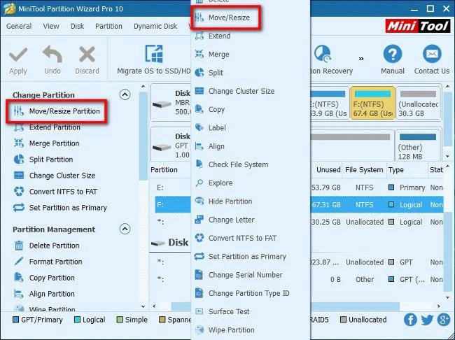 Bagaimana untuk mengalih atau mengubah saiz partition cakera keras Windows