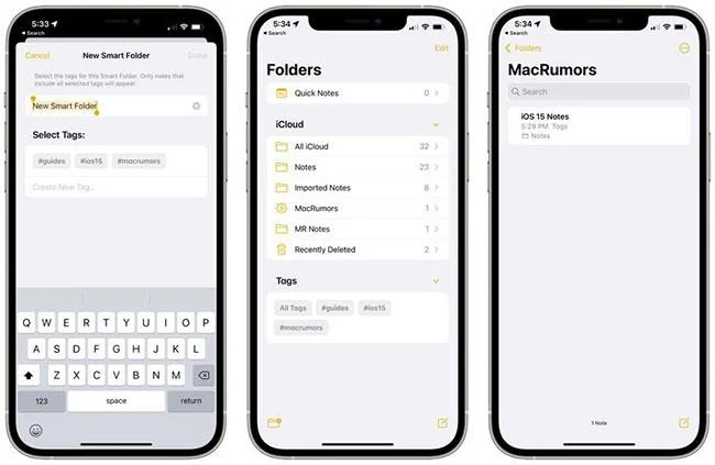 Perkara baharu dalam apl Nota dan Peringatan pada iOS 15
