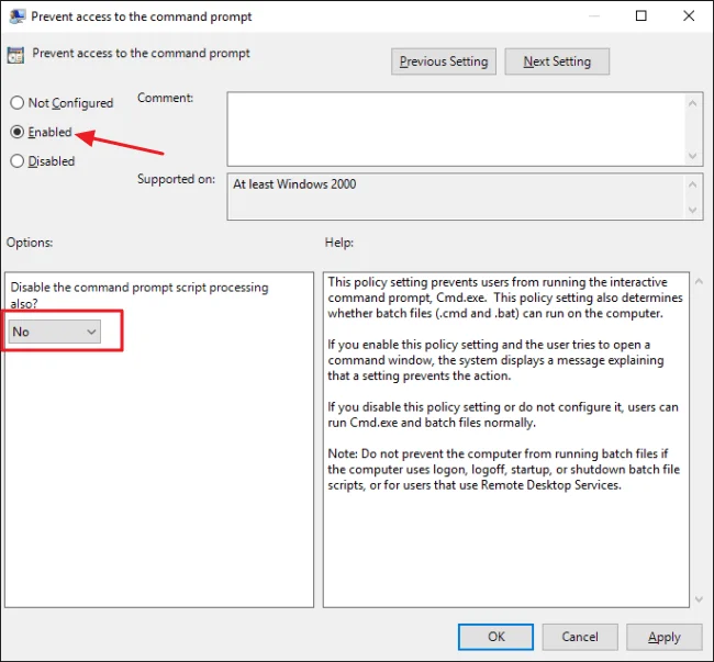 Arahan untuk melumpuhkan arahan Run dan Command Prompt pada Windows