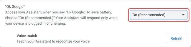 Options de configuration de l'Assistant Google