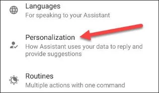Google Assistant Personalisierungsmenü