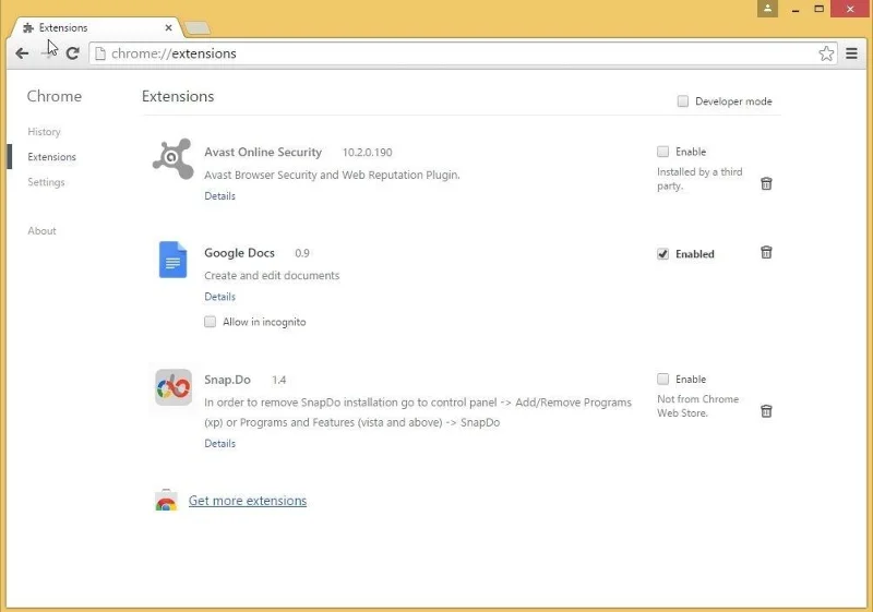 Snap.do'yu Chrome, Firefox ve Internet Explorer tarayıcılarından kaldırma talimatları