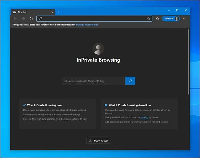 Запуск Microsoft Edge в режиме InPrivate