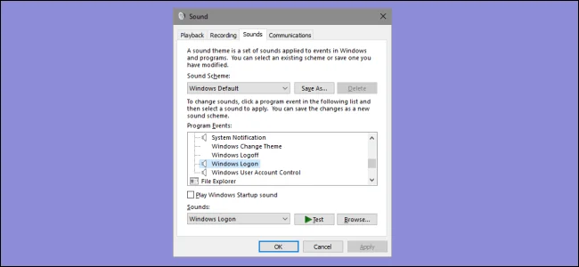 Bagaimana untuk menukar bunyi pemberitahuan apabila Logoff, Logon dan penutupan pada Windows 10