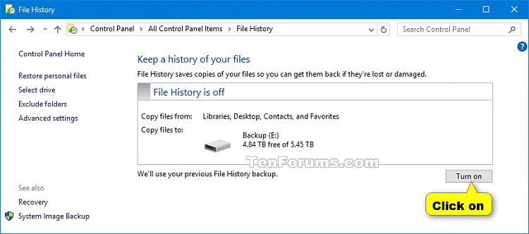 Windows 10'da Dosya Geçmişi özelliği nasıl etkinleştirilir veya devre dışı bırakılır