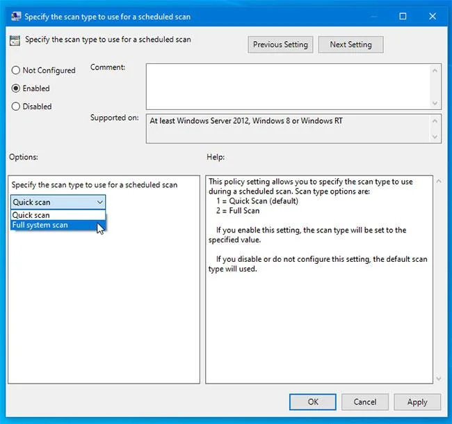 Microsoft Defender'da varsayılan zamanlanmış tarama türü nasıl değiştirilir?