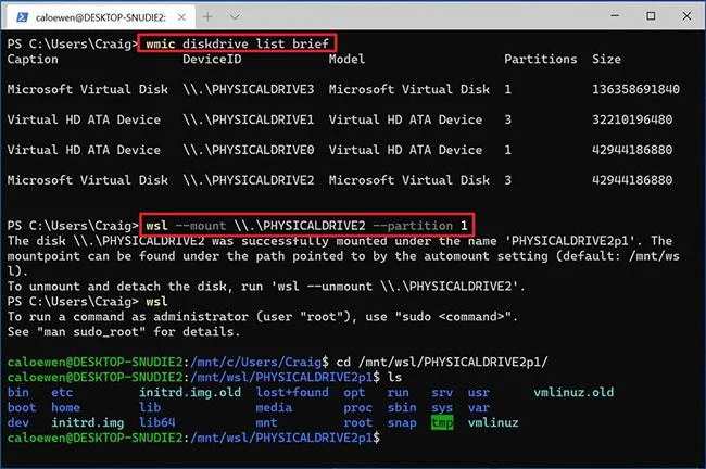 Windows 10 で WSL2 を使用して Linux ファイル システムをマウントする方法
