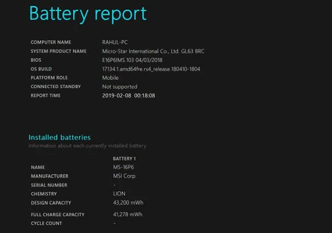 Bagaimana untuk menyemak bilangan kitaran pengecasan komputer riba Windows