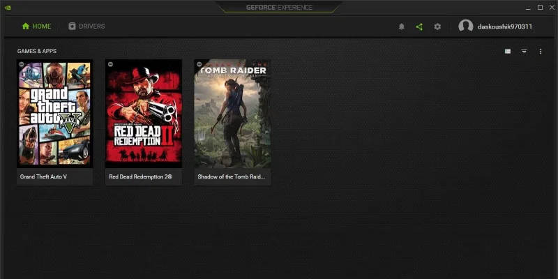 Interfaccia di GeForce Experience