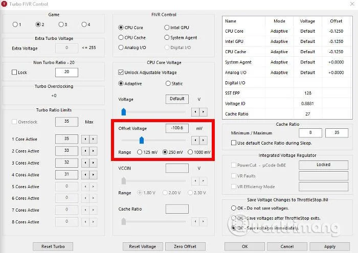 Arahan undervolt mengurangkan suhu CPU