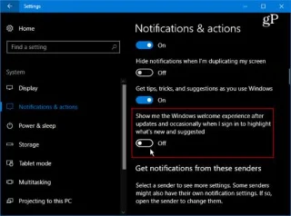 Güncellemeden sonra Windows 10 Hoş Geldiniz ekranını devre dışı bırakma talimatları
