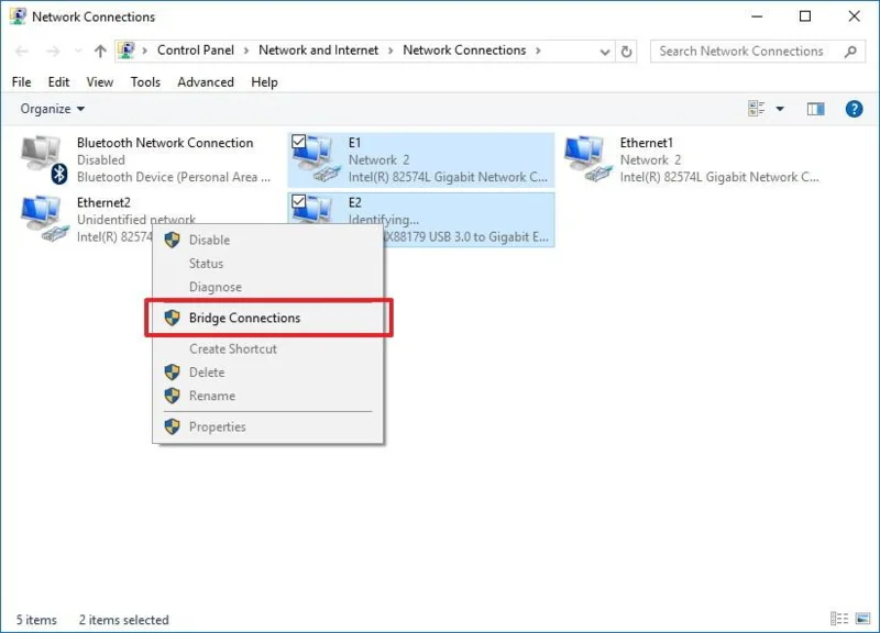 Arahan untuk menyediakan dan mengurus Network Bridge pada Windows 10