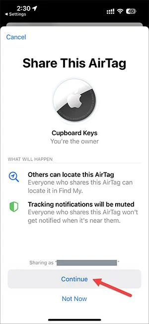 Cara berkongsi AirTag dengan orang lain pada iPhone