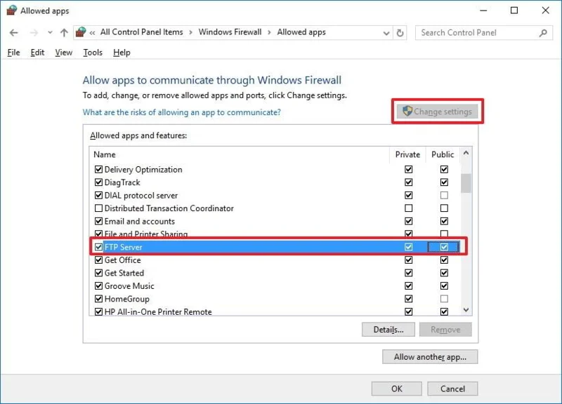 Arahan untuk menyediakan dan mengurus Pelayan FTP pada Windows 10