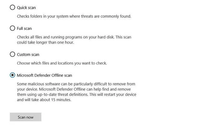 Bagaimana untuk membuang virus dengan Windows Defender Luar Talian pada Windows 10
