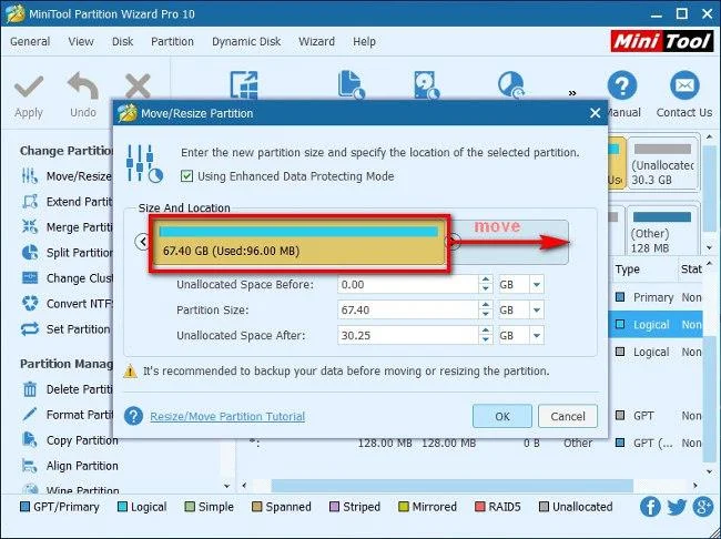 Bagaimana untuk mengalih atau mengubah saiz partition cakera keras Windows