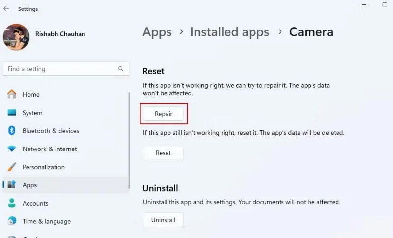 Instructions sur la façon de résoudre les problèmes de l'application Windows Camera