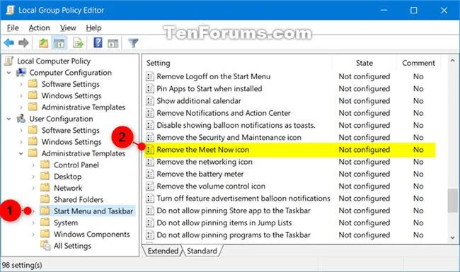 Cara menambah/mengalih keluar ikon Meet Now pada Bar Tugas dalam Windows 10