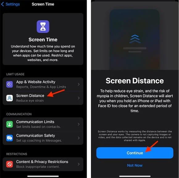 Bagaimana untuk menghidupkan amaran untuk menggunakan iPhone terlalu dekat dengan mata