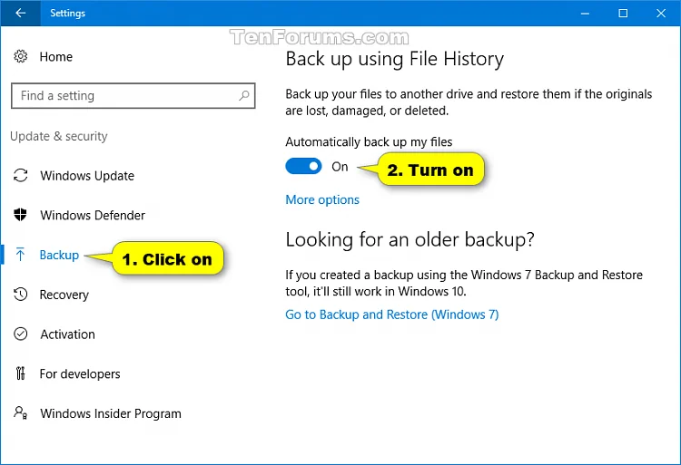 Windows 10'da Dosya Geçmişi özelliği nasıl etkinleştirilir veya devre dışı bırakılır