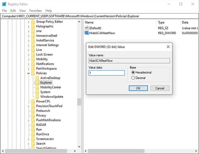 Cara menambah/mengalih keluar ikon Meet Now pada Bar Tugas dalam Windows 10